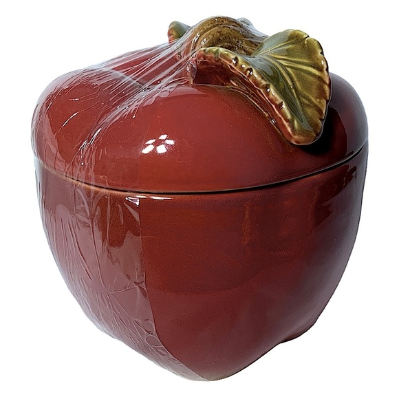 Apple Hand Painted Canister Cookie Jar Translucent Glazed Rustic Pottery Art - Picture 8 of 16